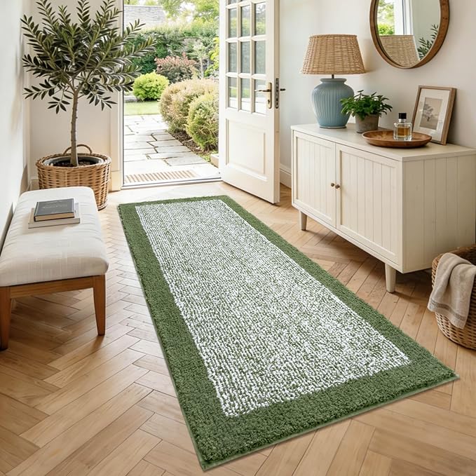 60x24 Long Bathroom Rugs Washable Non Slip, Matcha Green Bath Mat for Bathroom Floor Tub, Soft Absorbent Quick Dry Mats for Shower,Bathtub,Home Decor