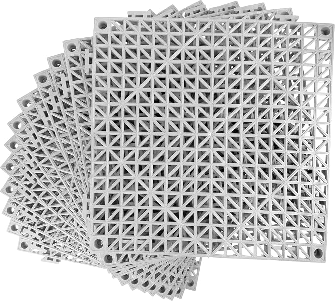 Modular Interlocking Cushion 12 Pack 11.8" x 11.8" Rubber Floor Tiles Non-Slip Splicing Drainage Mats for Deck, Pool, Outdoor Shower, Patio, Balcony, Indoor Bathroom, Kitchen, Yard (Gary)