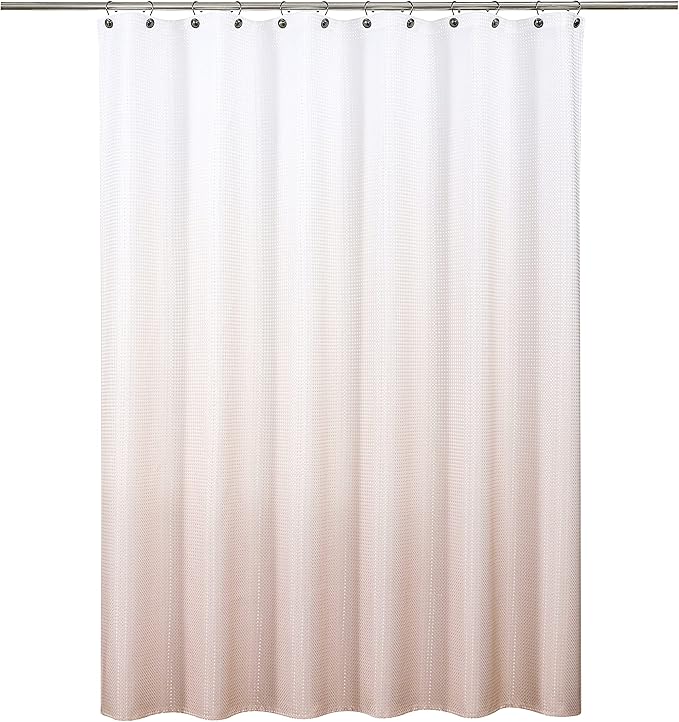 WEST LAKE Pink Waffle Shower Curtain Ombre Decorative Water Resistant No Hook Shower Curtain for Bathroom Hotel Spa with Grommet Machine Washable,Gradient White to Blush 70" Wx72 L