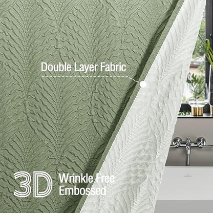 72x78 Long Shower Curtain, Ombre Sage Green 3D Embossed Half Bath Curtain