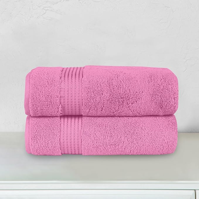 Elegant Comfort Premium Turkish Cotton 2 Pack Bath Towel Set - 27 x 54 inch, Luxurious Hotel Spa Quality 100% Turkish Cotton 2PC Bath Towel Set - Highly Absorbent - Soft Bathroom Towels, Light Pink