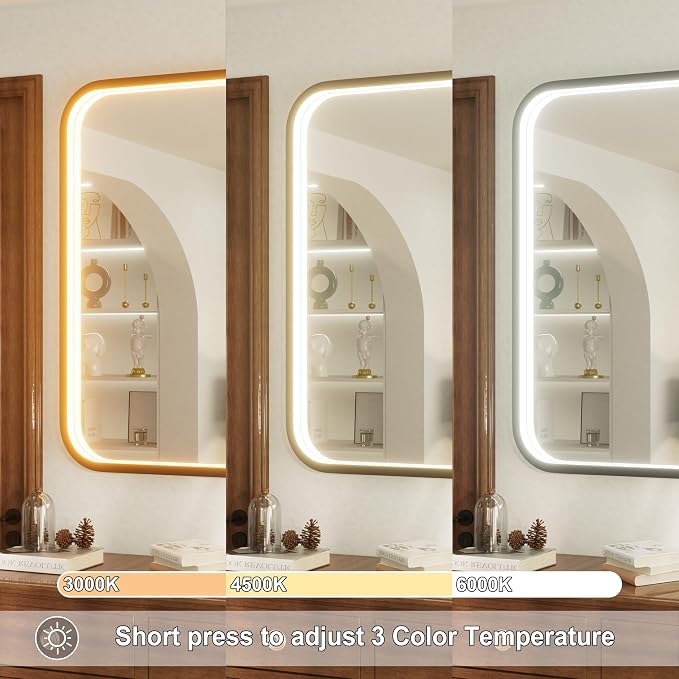 36"x30" Black LED Bathroom Mirror with 3000K/4500K/6000K Lights | Stepless Dimmable, Anti-Fog, Memory Function, Aluminum Frame Wall Mount Lighted Vanity Mirror, ETL Listed, IP54 Waterproof