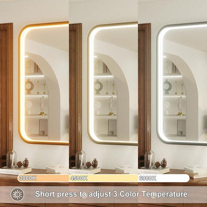 36"x30" Black LED Bathroom Mirror with 3000K/4500K/6000K Lights | Stepless Dimmable, Anti-Fog, Memory Function, Aluminum Frame Wall Mount Lighted Vanity Mirror, ETL Listed, IP54 Waterproof