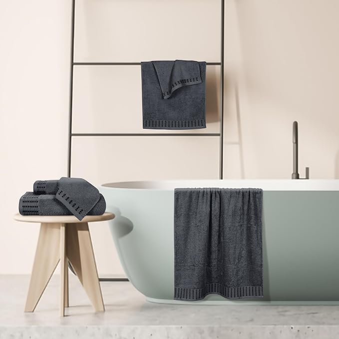 Ultra Soft 6 Pack Cotton Towel Set, Contains 2 Bath Towels 28x55 inch, 2 Hand Towels 16x24 inch & 2 Wash Cloths 12x12 inch, Ideal Everyday use, Compact & Lightweight - Charcoal Grey