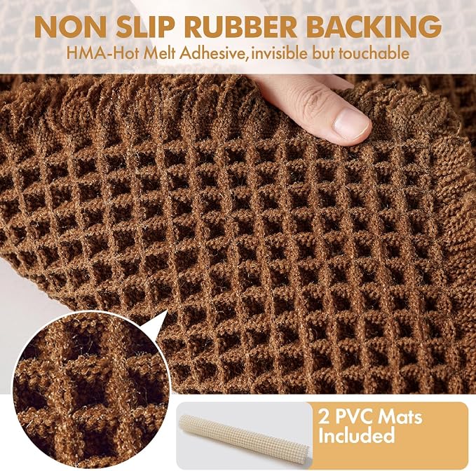 MIULEE Set of 2 Waffle Bathroom Rugs Boho Bath Mat Caramel 17"x24"+18"x30" | Non Slip, Super Absorbent, Washable, Ultra Soft, Rubber Backed, Small Bath Rugs for Bathroom Floor Tub Shower