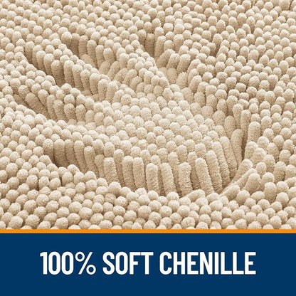 OLANLY Toilet Rugs U-Shaped 24x24, Soft Absorbent Chenille Contour Rugs | Beige, Quick-Drying Rubber Backing, Machine Washable Non-Slip Shaggy Bathroom Mat for Toilet, Home Decor Accessories