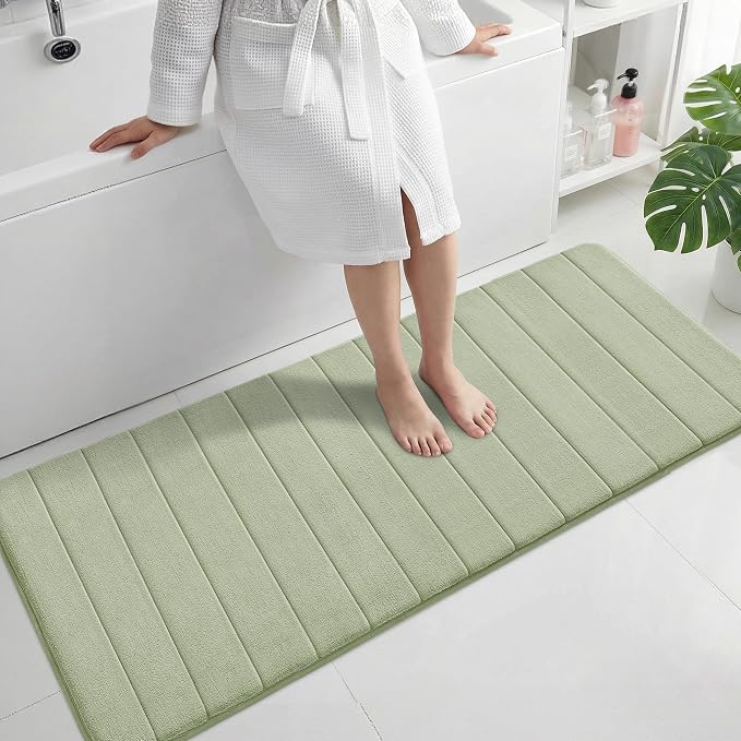 Yimobra Bathroom Runner 55"x24", Non Slip Memory Foam Bath Mat, Super Soft Water Absorbent Hallway Carpet, Machine Washable Rug for Vanity Tub Shower, Sage Green