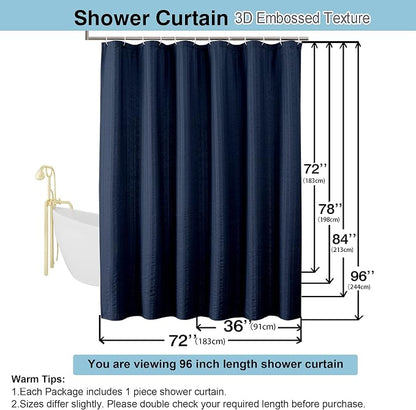 Aiyufeng Moga Extra Long Navy Blue Shower Curtain 96 Inch Long, Embossed Texture Fabric Bathroom Shower Curtain, Large Hotel Bath Curtain with 12 Holes, 72Wx96H, Dark Blue