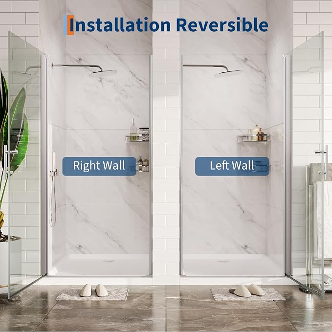 Pivot Shower Door 72"x34"– Aluminum Frame with 6mm Tempered Glass, Single-Hinge Design, Easy-Clean Coating, Brushed Nickel
