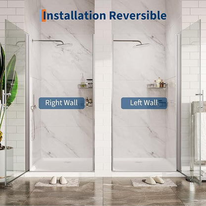 Pivot Shower Door, 33.6-34.6" W x 72" H Frameless Single Swing Glass Shower Door with Explosion-Proof Film Coating, 1/4" (6mm) Thick Tempered Clear Glass, Brushed Nickel (Single Pivot Door)