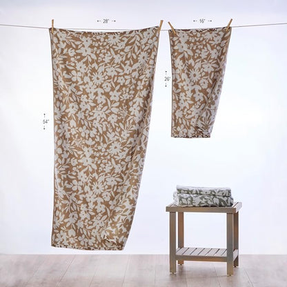 SKL Home Bedford Floral Bath Towel, Premium 100% Cotton, Tan | 600 GSM weight. Spa-level quality. Soft, & absorbent, reversible jacquard.