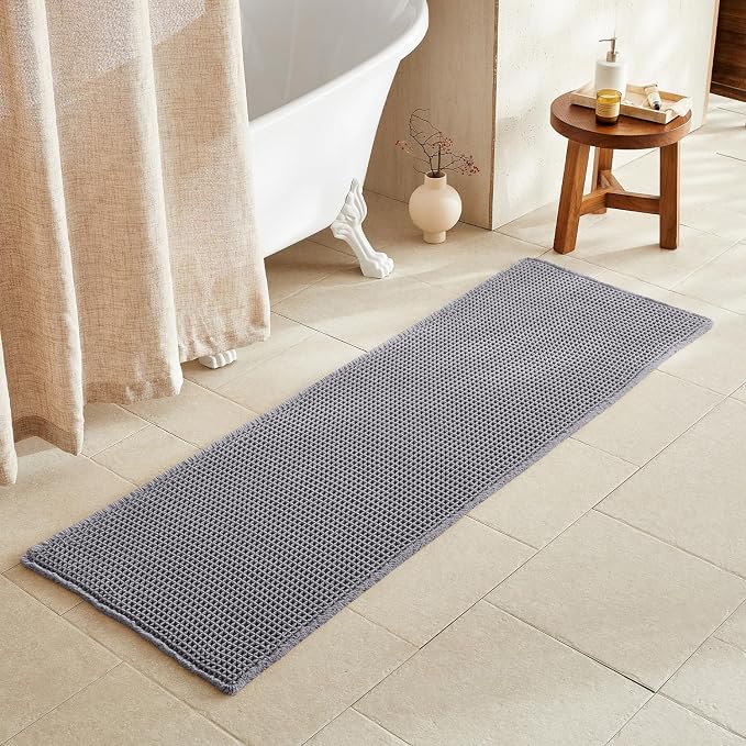 TYUU Waffle Runner Rug Bathroom, Long Boho Bath Mat, 72x24 Grey | Super Absorbent Quick Dry Bath Rug, Non-Slip Backing, Soft Waffle Washable Farmhouse Bathroom Mats, Tub, Shower & Home Decor