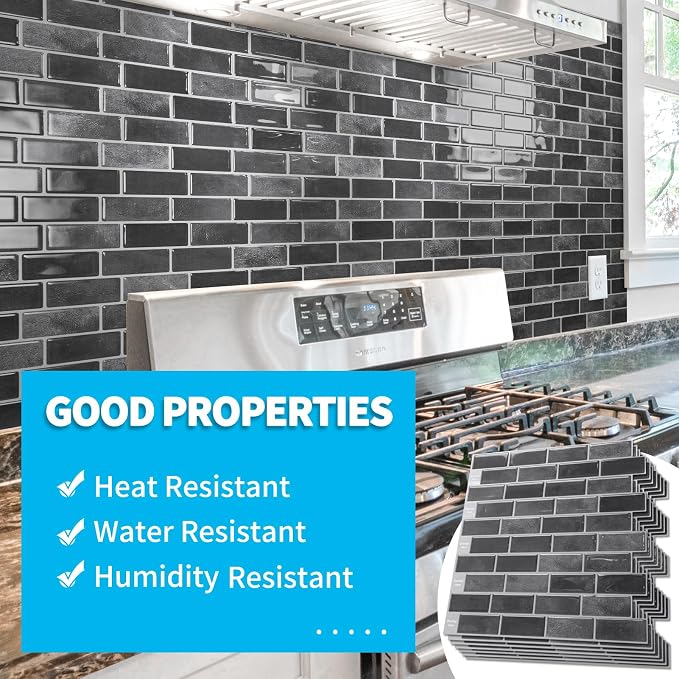 Art3d 10-Pack Marble Peel and Stick Backsplash, 12 x 12 in, Smoky Black | Strong Adhesion, Lightweight, Cuttable, Waterproof, Fadeless, Crack Resistant, for Kitchen, Bedroom, Ideal for Recently Moved