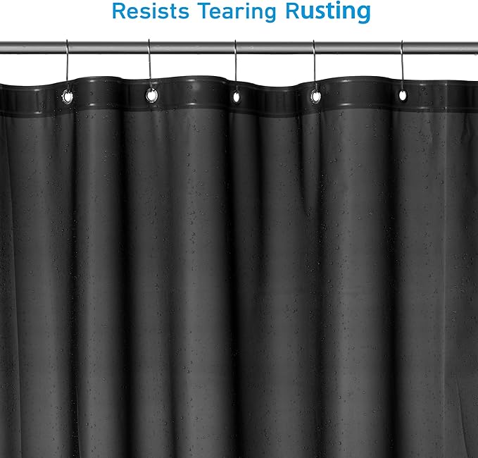 EHZNZIE Shower Curtain Liner Light Weight PEVA, Shower Liner 72x72 Inches, Waterproof, No Chemical Smell with 12 Rust Proof Metal Grommets for Bathroom Shower Curtain, Black