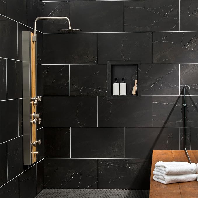 Palisade 17.5 in x 15.5 in Vinyl Shower Niche Black Ice | Waterproof Shower Insert
