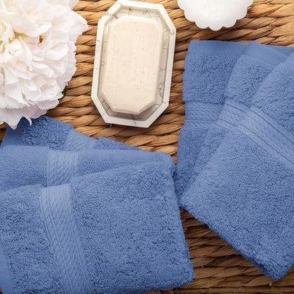 SUPERIOR Egyptian Cotton Plush & Absorbent, Face Towel Set of 6, Denim Blue | Quick Dry, Soft Luxury Towel Set, Bath Essentials for Bathroom, Guest Bath, Spa, 2 Piece Face, Madeline Towels