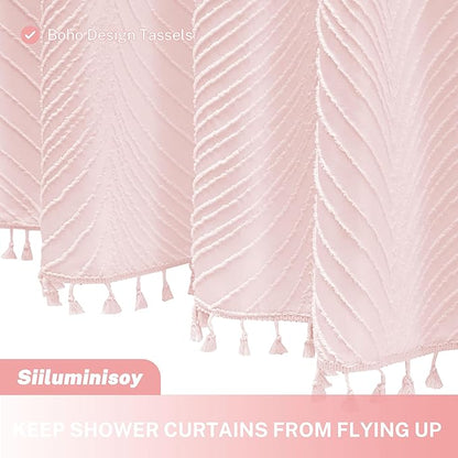 Pink Shower Curtain Cute Shower Curtain Fabric Shower Curtains for Girl Tufted Leaves Textured Striped Modern Cloth Shower Curtains for Bathroom, 72" x72"