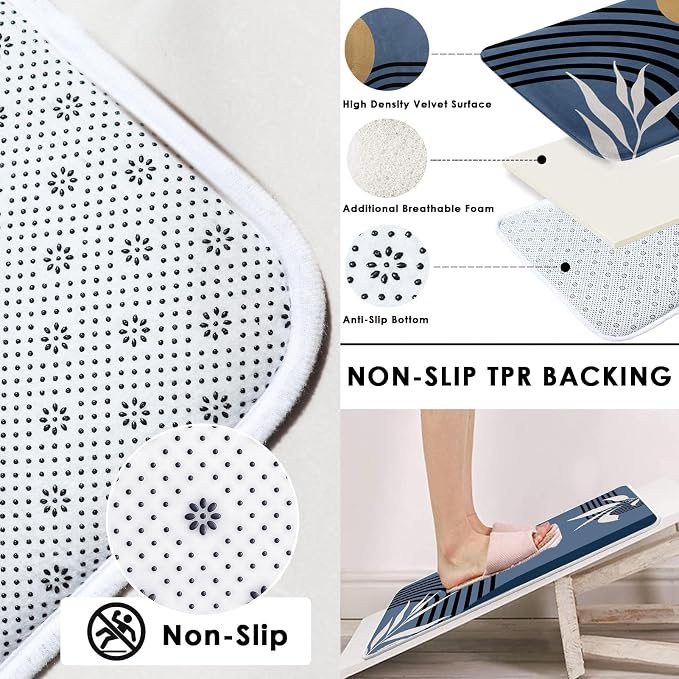 Bathroom Sets with Shower Curtain and Rugs, 4 Pcs, Boho Modern | Geometric Abstract Mid Century Bathroom Decor Set with Toilet Lid Cover, Non-Slip Bath Mats and Accessories 12 Hooks