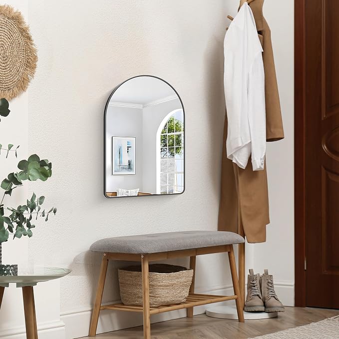 FORBATH Arched Bathroom Mirror 16x24 Inch, Black Bathroom Mirror Wall Mounted Modern Aluminum Alloy Frame Arch Mirror for Bedroom Living Room Entryway, Hanging or Leaning Against Wall