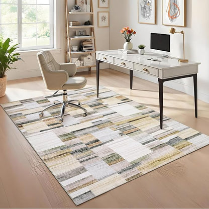 Large Area Rug 10x13 Area Rug for Living Room Washable Rug Modern Geometric Rug Non Slip Bedroom Rugs Low Pile Soft Stain Resistant Carpet for Dining Room Nursery 10'x13' Khaki&Grey