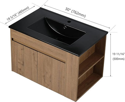 Bathroom Vanity with Sink 30 Inch, Modern Bathroom Vanities Set, Single Bathroom Vanity Set with Top Basin and Storage Cabinet, Soft Close Doo(IMO, 30 * 18)