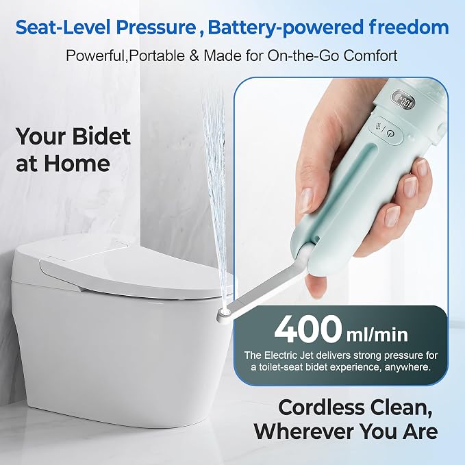 Electric Portable Bidet – Rechargeable Travel Bidet for Women Postpartum Care & Personal Hygiene | with 3 Pressure Modes for Home Travel & Camping (Aqua)