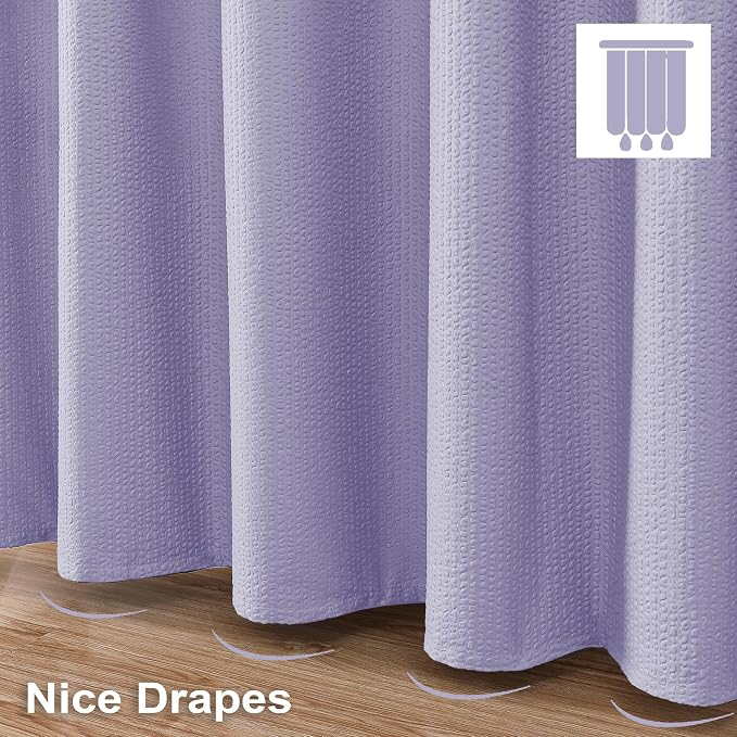 Lavender Shower Curtain, Embossed Textured Fabric Bath Curtain for Bathroom - Soft Cloth Hotel Spa Luxury, Water Repellent, Machine Washable Long Shower Cloth Curtain, 72Wx78L Inches