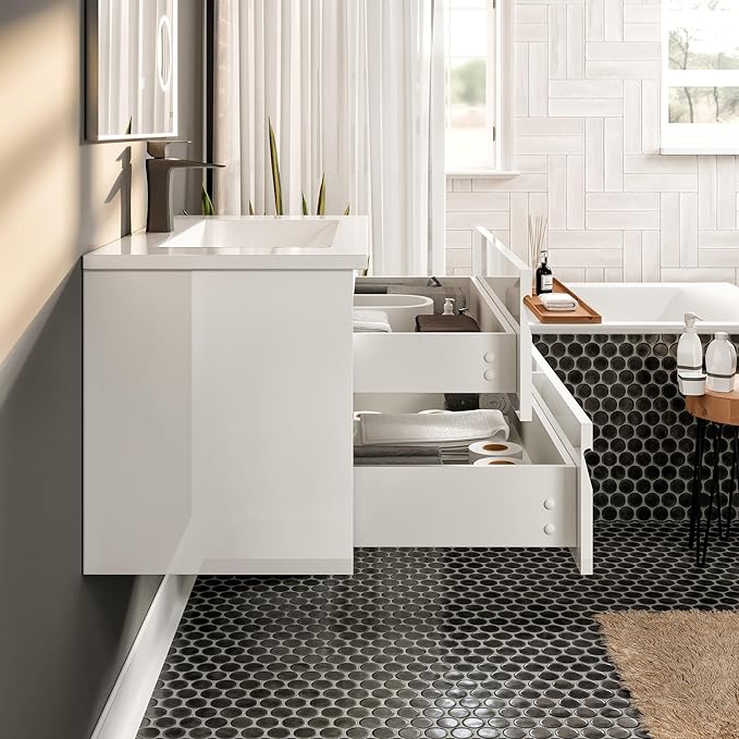 Joy 40 in. White Wall MountSingle Sink Bath Vanity with Porcelain Top and Integrated Sink