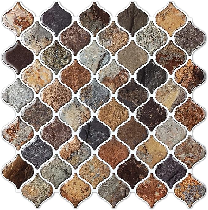 STICKGOO Arabesque Peel and Stick Backsplash, 12”X12” Backsplash Tile for Kitchen Peel and Stick, Self Adhesive Wall Tile Stick on Tiles (Thicker Design, Multicolor Sandstone)