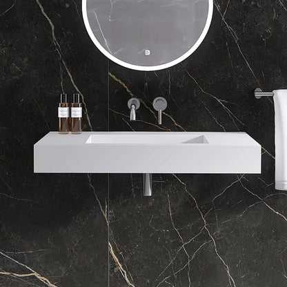 35"X19" Wall Mount Sink, Stone Bathroom Sink without Holes | Matte Bathroom Vanity Vessel Sinks Rectangle, Modern Floating or Countertop Freestanding Wall Hang Sink Bowl