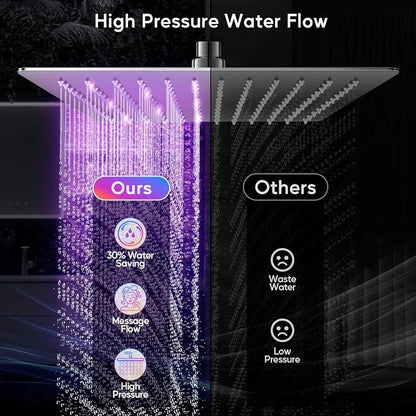LED Shower Head with High Pressure 10” Rain Shower Head, 11” Extension Arm | Color Changing Based On Water Temperature Handheld showerhead, Stainless Steel, 60" Hose, Chrome