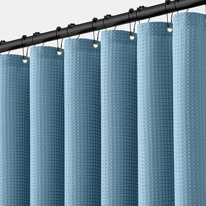 MIULEE Extra Long Waffle Weave Shower Bath Curtain 84 Inch Long with 12 Metal Hooks Modern Washable 260GSM Heavy Fabric Waterproof Thick Cloth Shower Curtains Set for Bathroom,Moonlight Blue