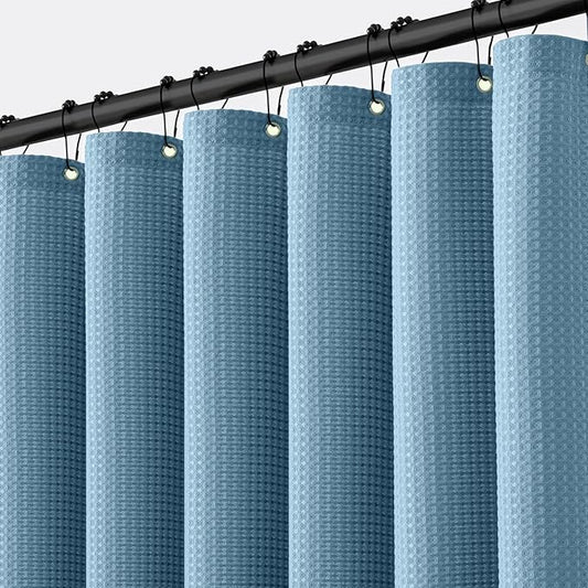 MIULEE Extra Long Waffle Weave Shower Bath Curtain 84 Inch Long with 12 Metal Hooks Modern Washable 260GSM Heavy Fabric Waterproof Thick Cloth Shower Curtains Set for Bathroom,Moonlight Blue