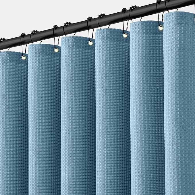 MIULEE Stall Waffle Weave Fabric Stand Up Shower Bath Curtain with 6 Metal Hooks Small Heavy Duty Washable Waterproof Narrow Thick Cloth Shower Curtains Set for Bathroom Hotel,W36*L72,Moonlight Blue