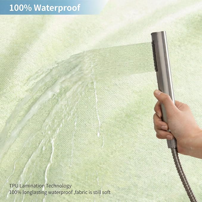 Waterproof Fabric Shower Curtain,No Liner Needed,72x72,Green | 2-in-1 Design,Linen Textured,100% Waterproof TPU-Laminated Backing,Magnetic Weighted,Machine Washable,For Bathroom,Hotel