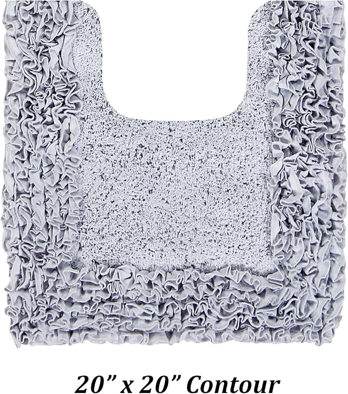 Better Trends Toilet Rugs U Shaped 100% Cotton, Non-Slip Washable 20" x 20" Rug Soft for Bathroom Floor Decor, Water Absorbent, Contour Silver Shaggy Border Collection