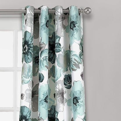 Lush Decor Leah Light Filtering Window Curtain Panels, Pair, 52" W x 84" L, Blue - Floral Drapes for Bedroom - Blue Curtains - Farmhouse Decor