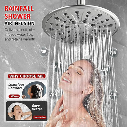 sumerain Brushed Nickel Rain Shower System Complete with Multi-Settings Rainfall Showerhead and Handheld Spray, Shower Faucet Set Includes Shower Valve and Slide Bar