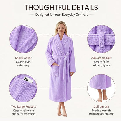 PJGGZ Women's Shawl Collar Bathrobe, Soft Long Towel Robes for Women - Super Absorbent Quick Dry yet Warm