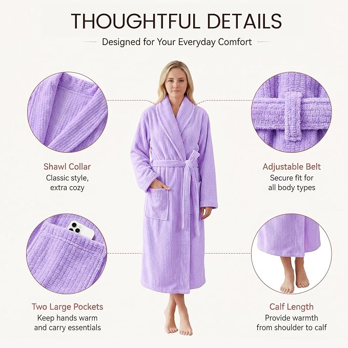 PJGGZ Women's Shawl Collar Bathrobe, Soft Long Towel Robes for Women - Super Absorbent Quick Dry yet Warm