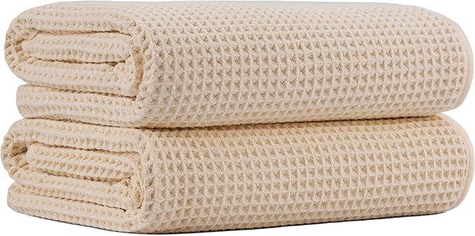 MICROFI New Microfiber Waffle Bath Towels, 2 Pieces, Oversized, Soft, Absorbent, Fast Drying, Lint Free 430 GSM (30''x60''/76cm x 152cm)