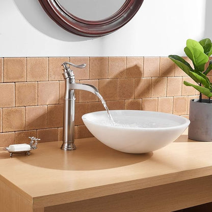 BWE Vessel Sink Faucet Waterfall Brushed Nickel Bathroom Commercial Vanity Sink Faucets with Supply Lines Combo Single Handle Bath Basin Bowl Centerset Sink Lavatory Tall Mixer Tap