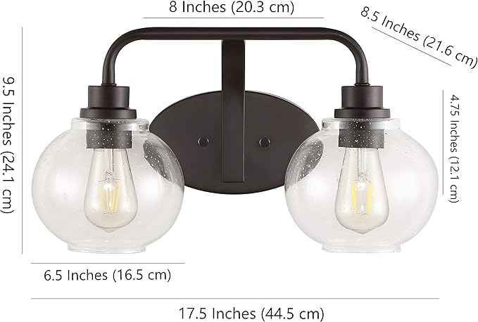 JONATHAN Y 17.5" Oil Rubbed Bronze Farmhouse LED Vanity Light Wall Sconce for Bathroom, Clear Seeded Glass Shade, Industrial Iron Indoor Fixture, LED Bulb Included (JYL7527A)
