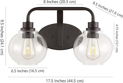 JONATHAN Y 17.5" Oil Rubbed Bronze Farmhouse LED Vanity Light Wall Sconce for Bathroom, Clear Seeded Glass Shade, Industrial Iron Indoor Fixture, LED Bulb Included (JYL7527A)
