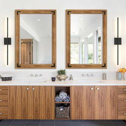 Wood Framed Bathroom Vanity Mirror for Wall, 26"x38" Farmhouse Mirror | Solid Wood Frame, HD Shatterproof Glass, Vertical/Horizontal Hanging, Ideal for Bathroom, Living Room, Bedroom