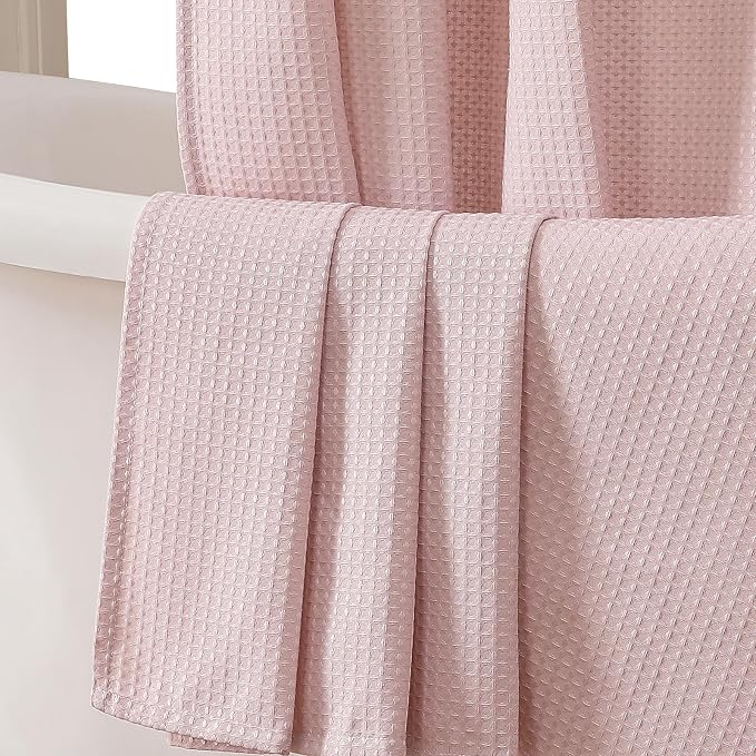 Stall Fabric Shower Curtain Set - 36x72, Waffle Weave 230GSM Heavy Duty Small Shower Curtains for Narrow Stall Size, Machine Washable Bath Curtain with 12 Plastic Hooks, 36x72, Blush Pink