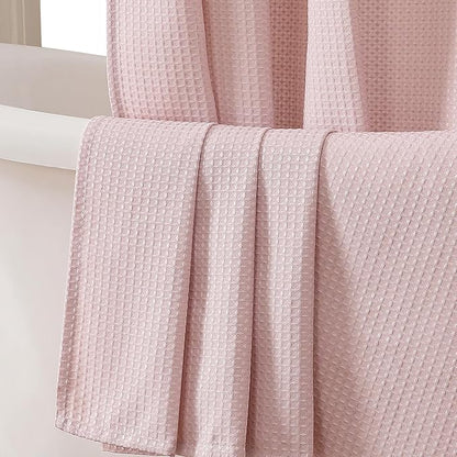 Long Fabric Shower Curtain Set, Waffle Textured Shower Curtain for Bathroom - Weight 230GSM Heavy Duty Hotel Spa Luxury Bath Curtain Set with 12 Plastic Hooks, 72x78, Blush Pink