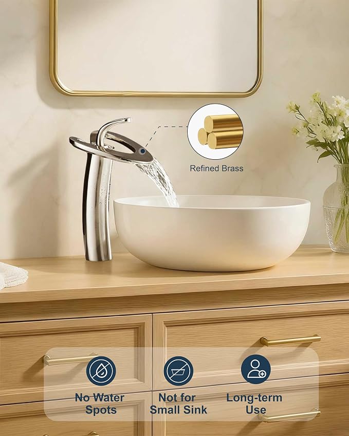 Brushed Nickel Tall Bathroom Faucets 1 Hole, Single Hole Vessel Sink Vanity Faucet, Unique Modern Bathroom Mixer Tap for Bowl Sink Lavatory, llaves para lavamanos de baño,lavamanos de baño modernos