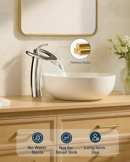 Brushed Nickel Tall Bathroom Faucets 1 Hole, Single Hole Vessel Sink Vanity Faucet, Unique Modern Bathroom Mixer Tap for Bowl Sink Lavatory, llaves para lavamanos de baño,lavamanos de baño modernos