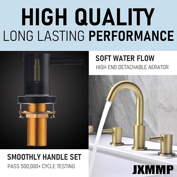 Brushed Gold Bathroom Faucet 3 Hole, 8 in Gold Widespread Bathroom Sink Faucet with Pop Up Drain and Supply Lines, Stainless Steel 2 Handle Gold Sink Faucet for Bathroom Vanity